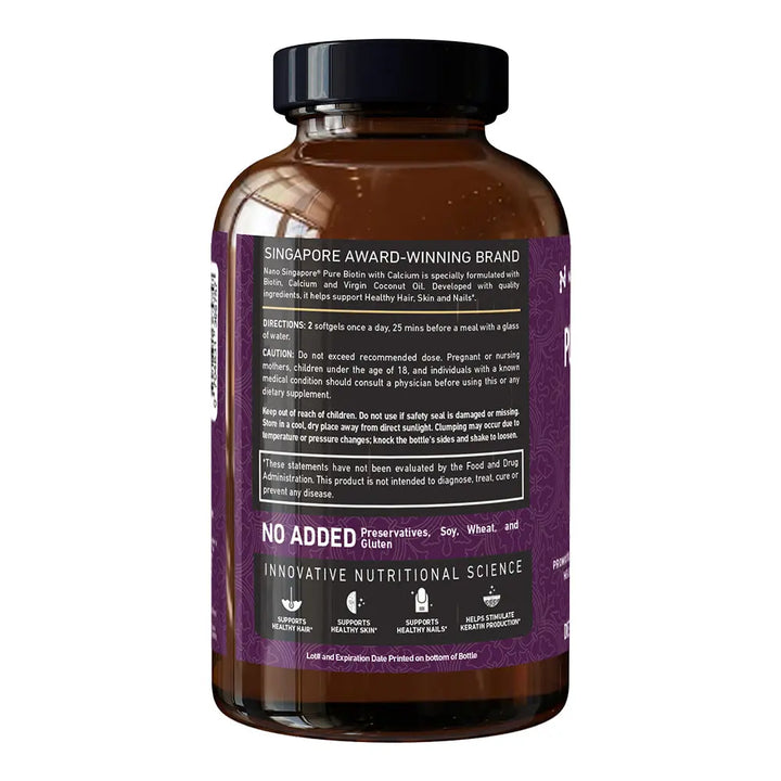 Pure Biotin with Calcium 10,900mcg - 120ct Nano Singapore