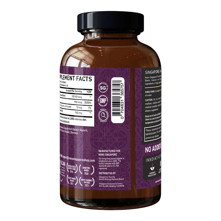 Pure Biotin with Calcium 10,900mcg - 120ct Nano Singapore