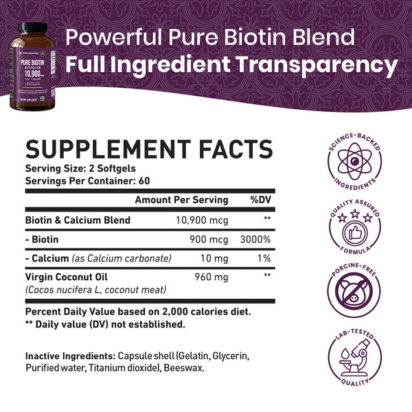 Pure Biotin with Calcium 10,900mcg - 120ct