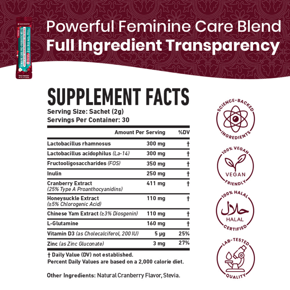 [1-FOR-1 DEALS] Feminine Care Pre+Probiotic Melts - 60 Sachets