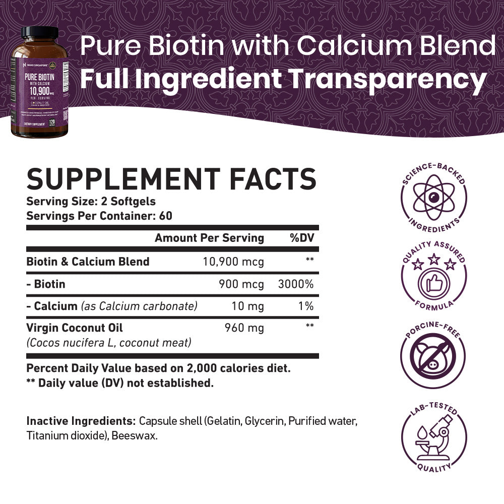 Pure Biotin with Calcium 10,900mcg - 120ct