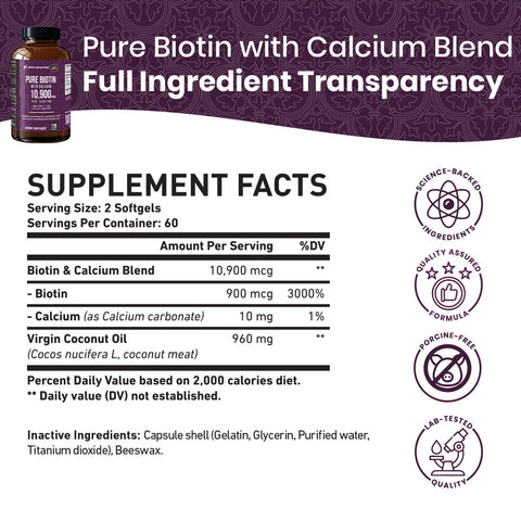 Pure Biotin with Calcium 10,900mcg - 120ct