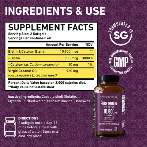 Pure Biotin with Calcium 10,900mcg - 120ct