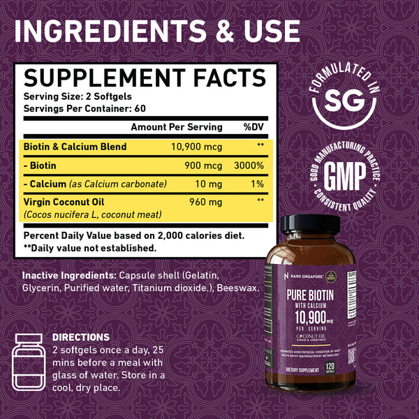 Pure Biotin with Calcium 10,900mcg - 120ct