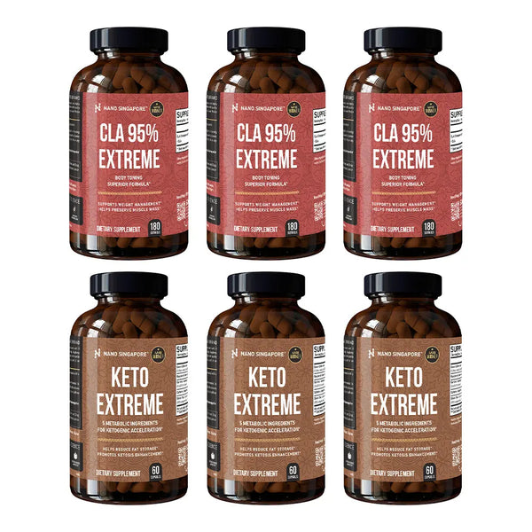 [Value Bundle] 3x CLA 95% Extreme + 3x Keto Extreme - Powerhouse Weight Management Duo - 3 Months Supply Nano Singapore